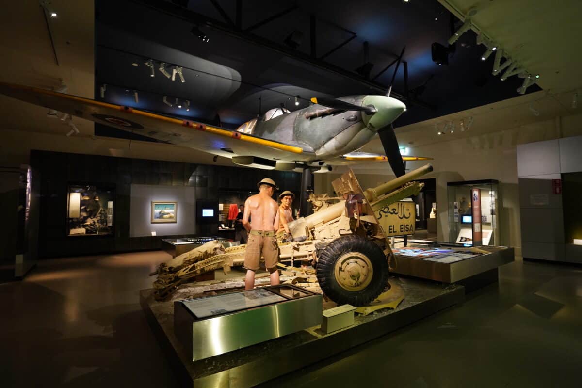 The El Eisa artillery display in a gallery at the Australian War Memorial