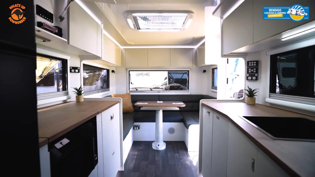 chamfered benchtops and kickboards in the Roadstar Sirius 2026 club lounge 23ft 6in model