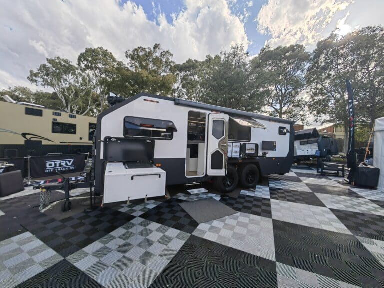 Off Track RV displaying the new Bruder caravan at Leisurefest as part of their new dealership arrangement.