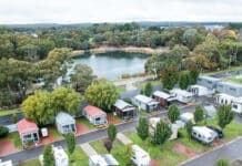 Aerial view of a residential caravan park used for long-term living in Australia
