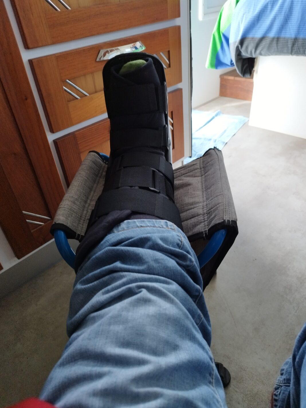 Resting up an injured ankle on the navigator foot stool