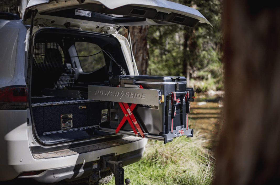 The compact, automated Clearview Power drop down fridge slide in action