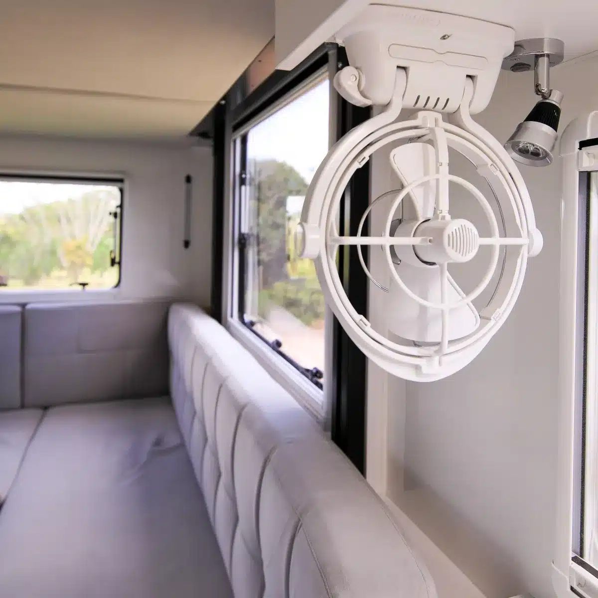 12v sirocco ii fan attached to roof of caravan on display showing where the fan should be attached in a caravan