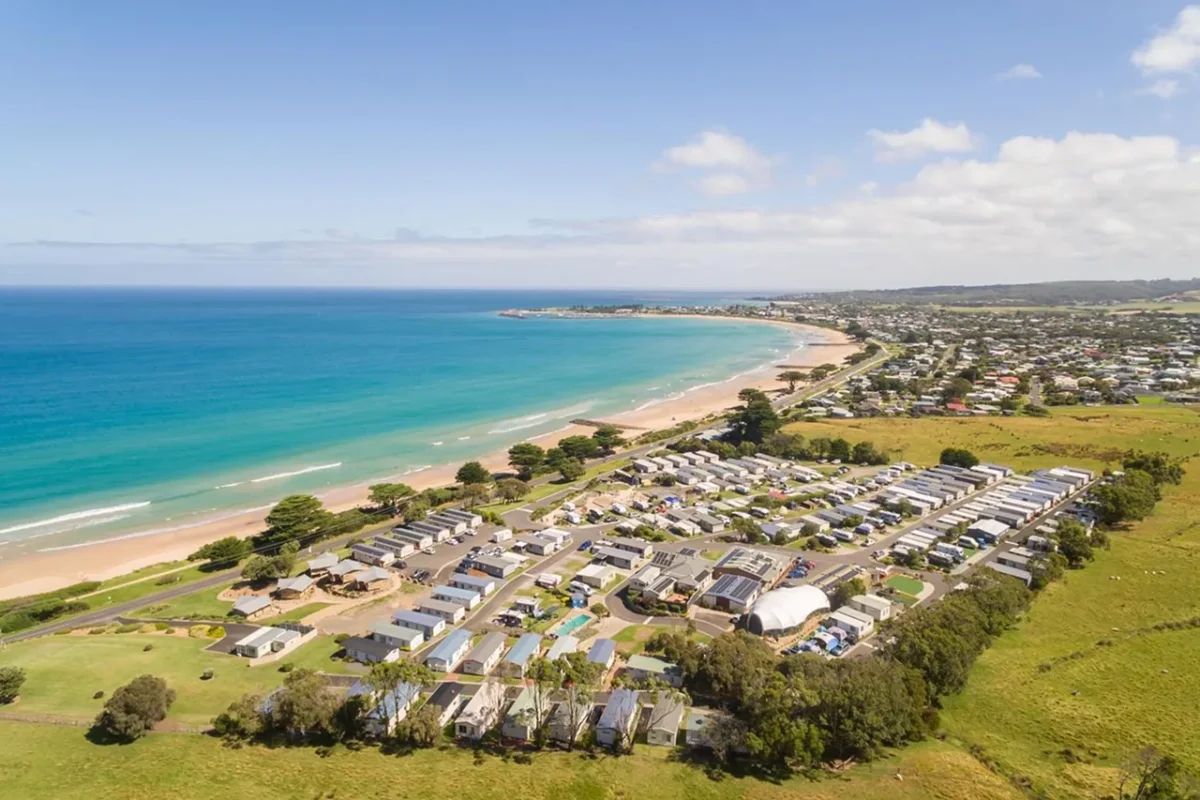 Coastal caravan park in regional Australia near the beach