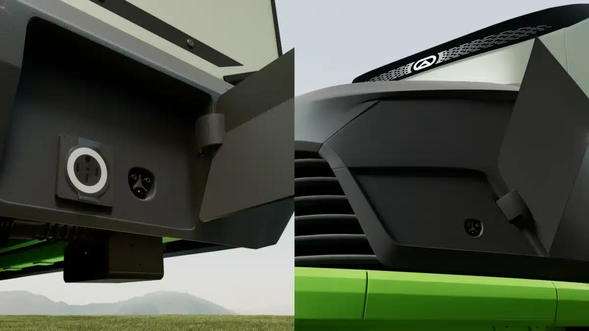 Close-up detail of the Evotrex PG5 RV trailer front hitch and chassis