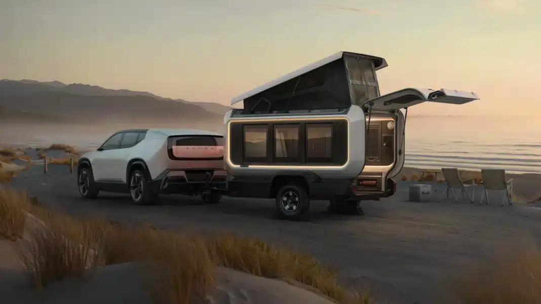 Honda Base Station travel trailer prototype with pop-up roof and rear tailgate open