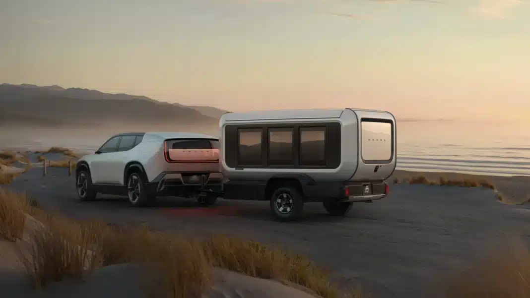 Honda Base Station travel trailer prototype being towed by a mid-size SUV