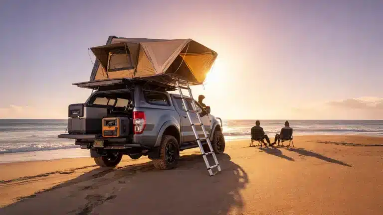 4x4 ford ranger on beach with rooftop tent