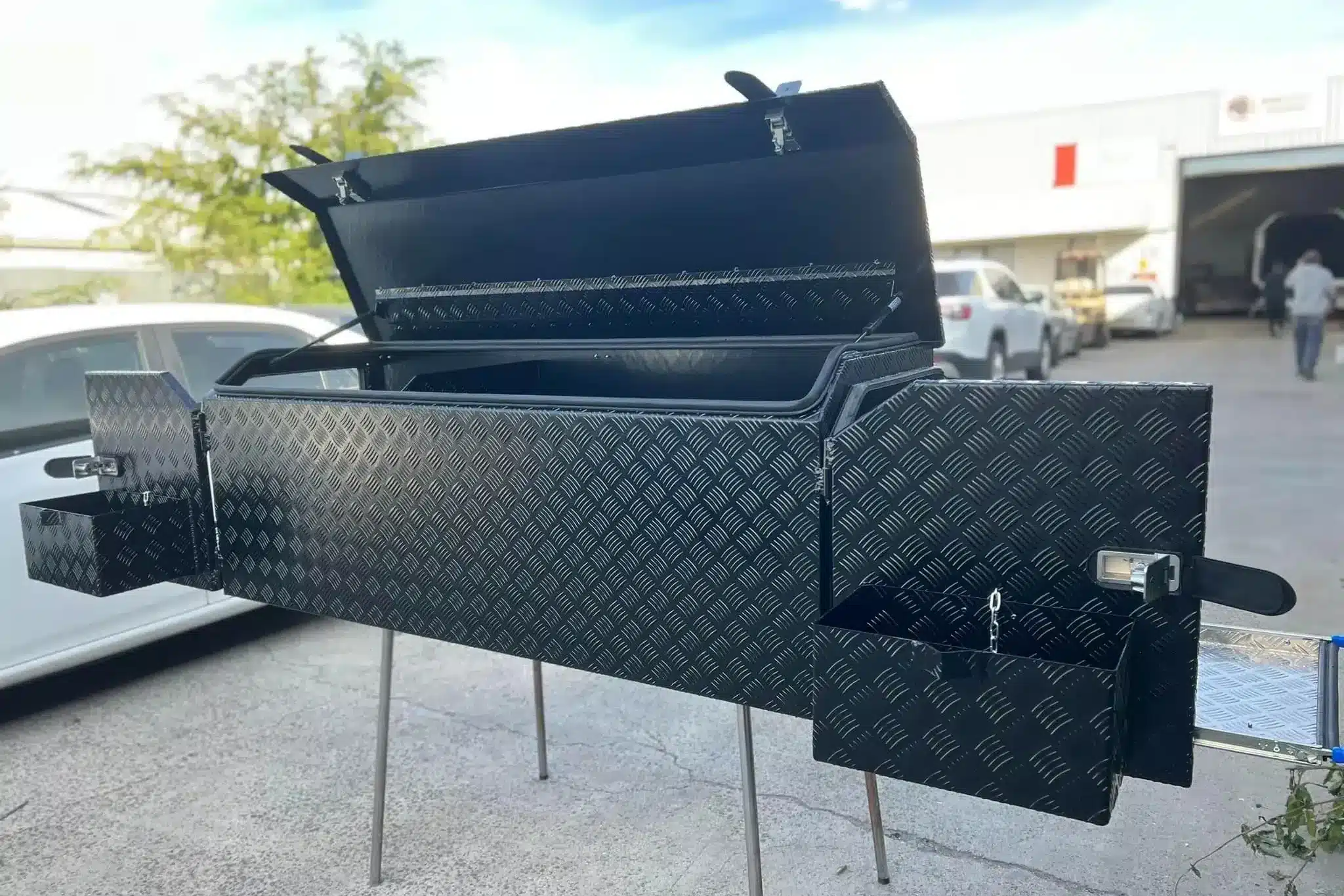 caravan toolbox sitting uninstalled outside