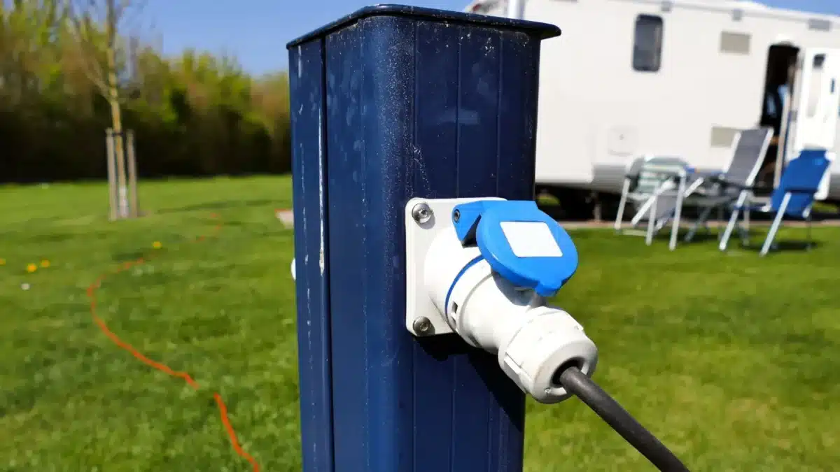 Electrical power hookup at a powered caravan site in an Australian caravan park