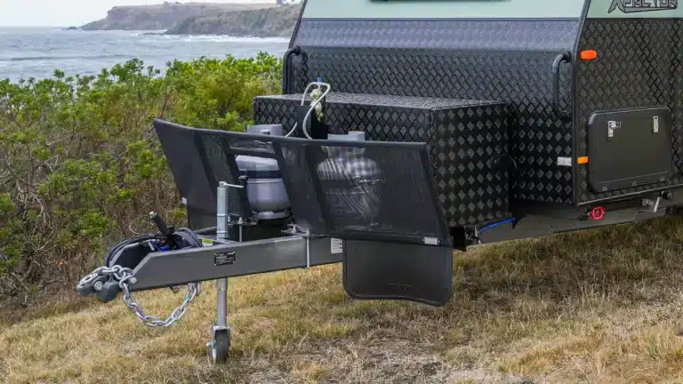 large caravan toolbox on A-Frame of Caravan