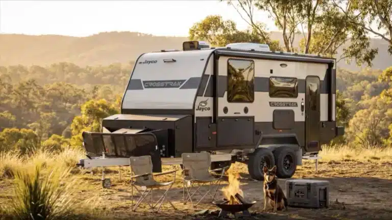 Jayco hybrid caravan set up at an off-grid bush campsite, reflecting changing Australian travel habits in 2026