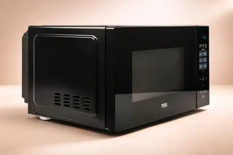 Side and rear view of NCE 29L convection microwave highlighting ventilation slots and cabinet depth