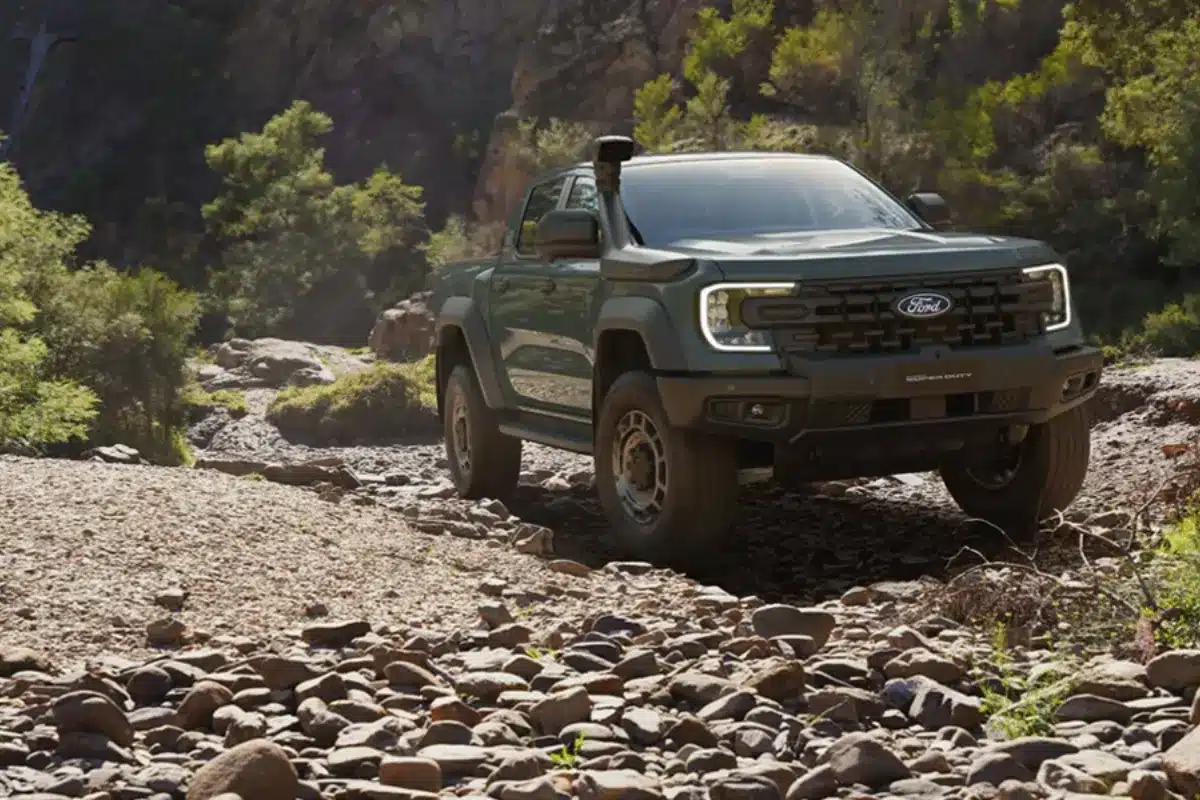 ford 2026 ranger super duty on rocks near river