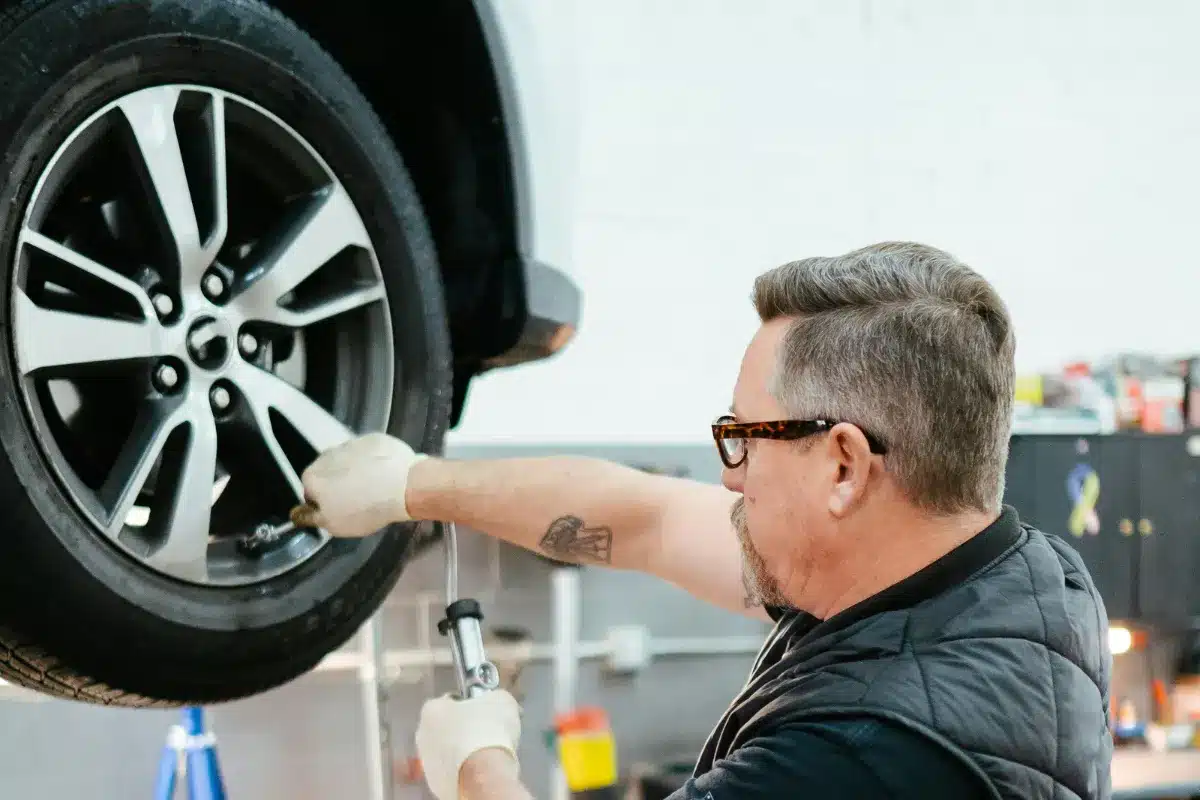 Car tires being aired up