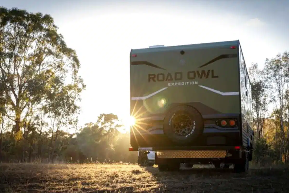 road owl expedition caravan at sunset