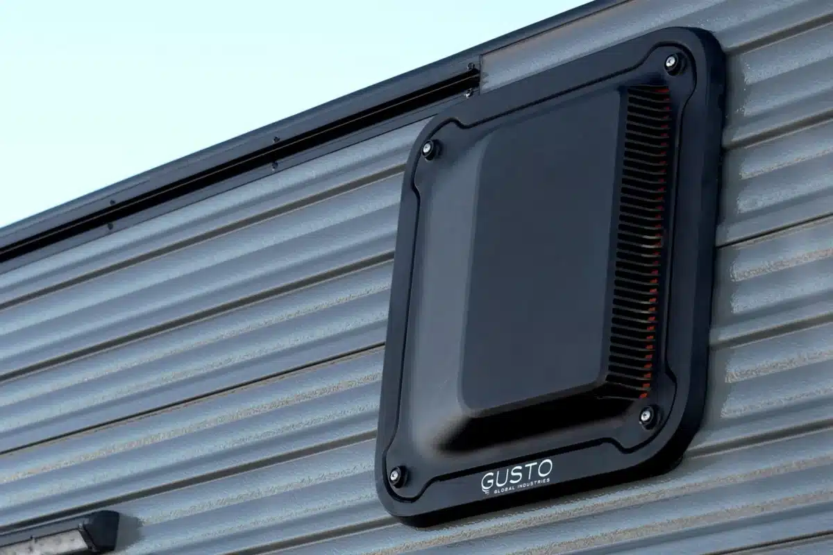 Caravan Dust reduction system on side of caravan showing details