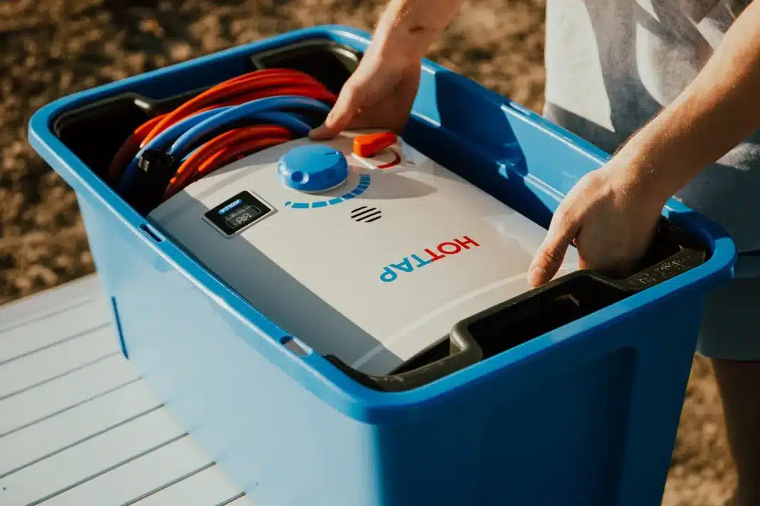 Joolca HOTTAP V2 Essentials kit packed into storage box with hoses and accessories