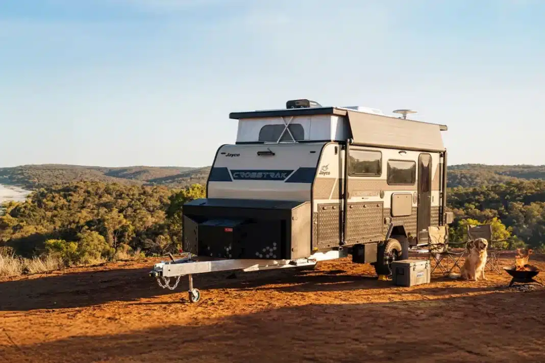 jayco expanda on bush site with campfire