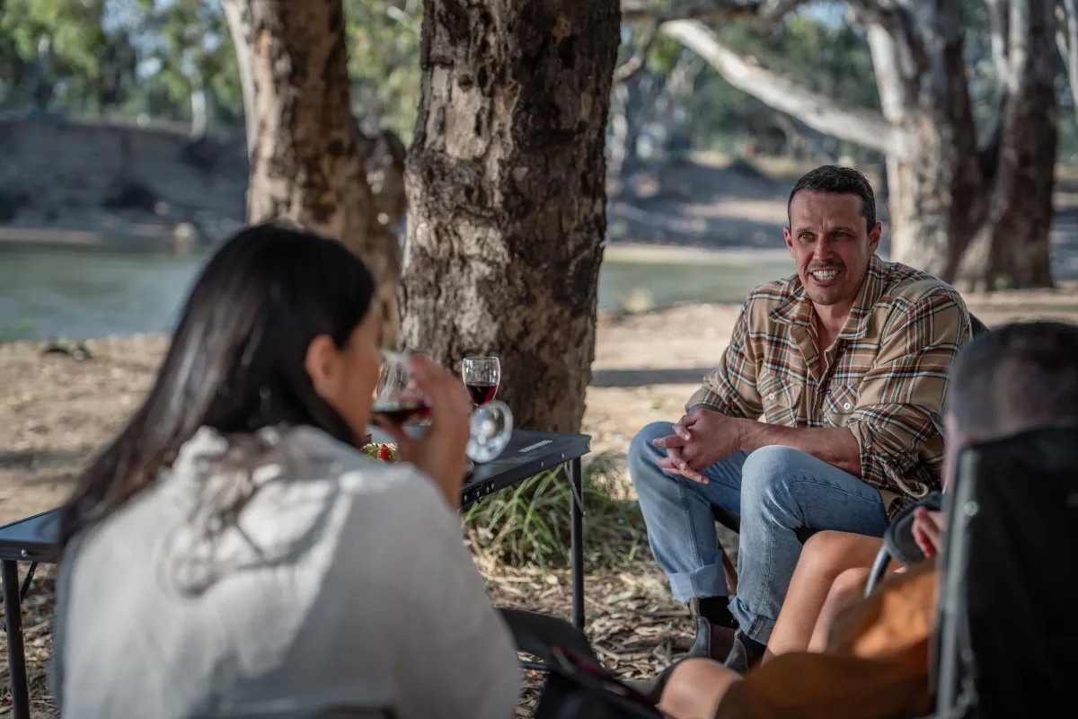 couple camping by murray river echuca
