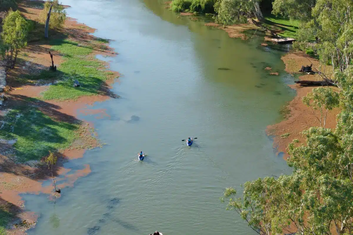 echuca murray river kayak with trees and riverbank