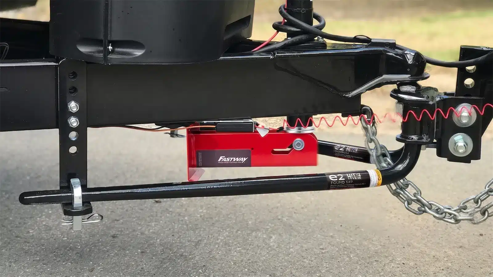 Fastway e2 weight distribution hitch with integrated sway control showing round spring bars and friction head unit