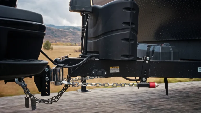 Weight distribution hitch with spring bars and sway control bar fitted to a caravan drawbar on an Australian road