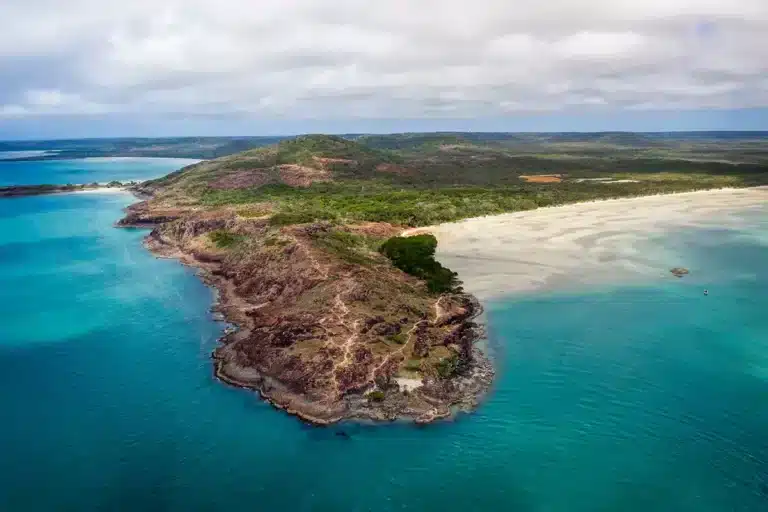 Drone fly over of the tip of Australia, cape york far north Queensland.