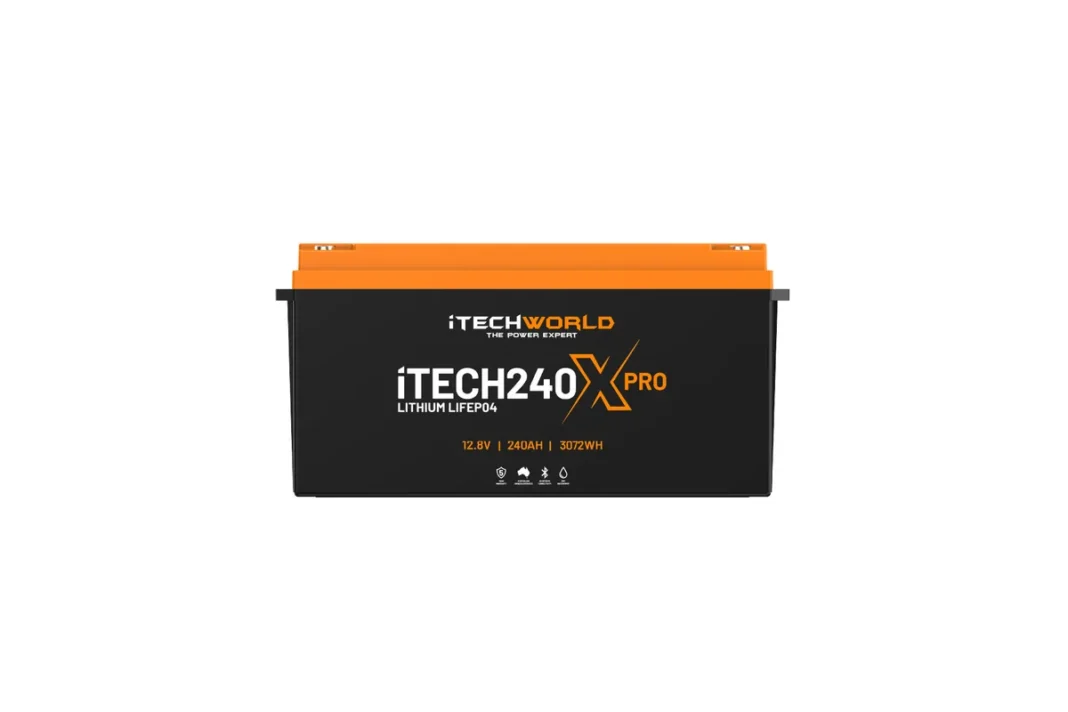 iTechworld iTECH240X PRO 240Ah lithium battery with an orange lid and black case, front view